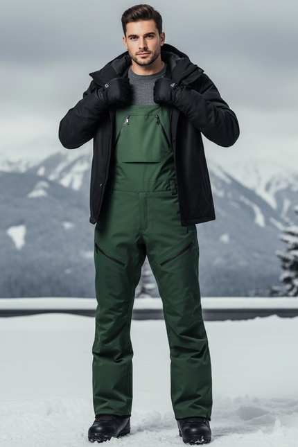 Pantalon De Ski Vert Bretelles Imperméable Homme Hiver - Polyester