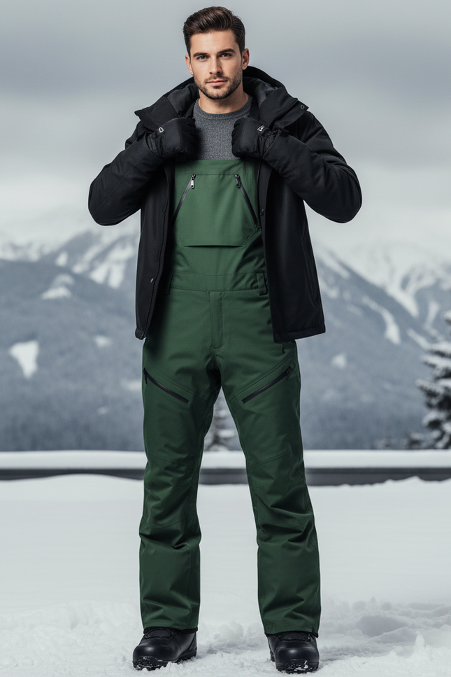 Pantalon De Ski Vert Bretelles Imperméable Homme Hiver - Polyester