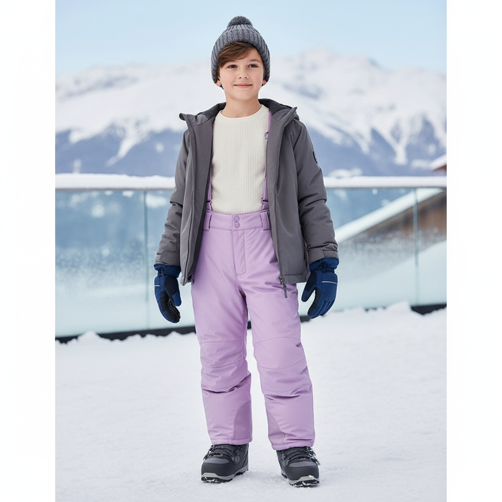 Pantalon De Ski Violet Enfant Imperméable Bretelles Hiver - Polyester