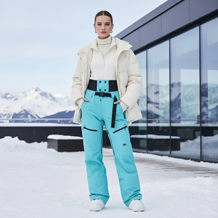 Pantalon De Ski Turquoise Ceinture Haute Imperméable Unisexe - Bleu Polyester