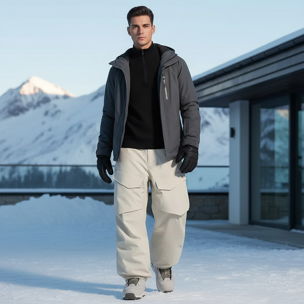Pantalon De Ski Beige Imperméable Cargo Ample Respirant Hiver - Polyester