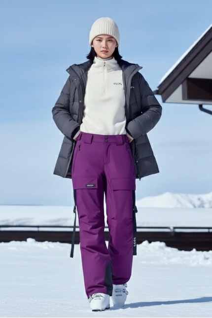 Pantalon De Ski Violet Cargo Imperméable Unisexe Chaud - Polyester