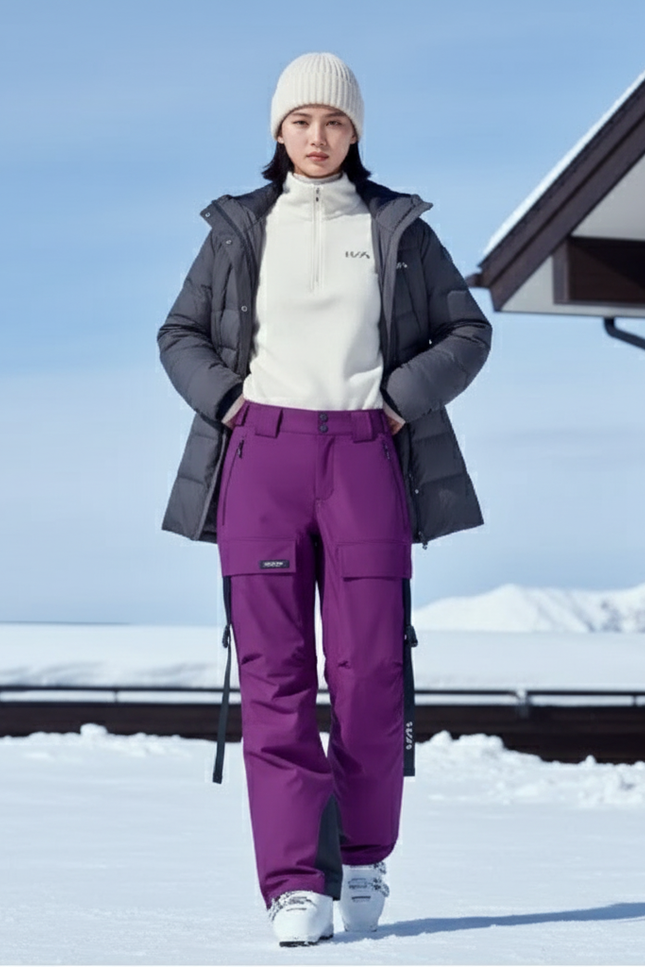 Pantalon De Ski Violet Cargo Imperméable Unisexe Chaud - Polyester