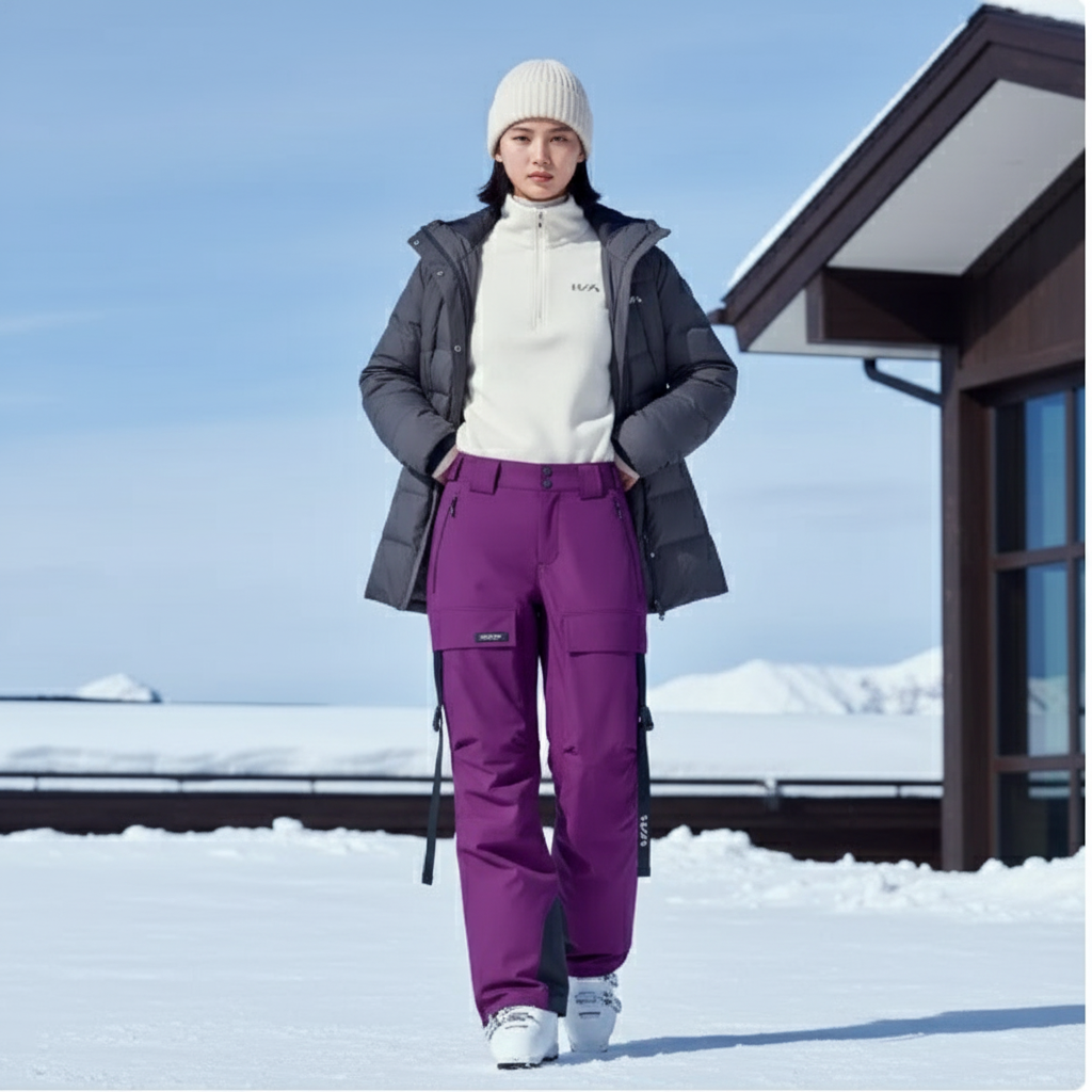 Pantalon De Ski Violet Cargo Imperméable Unisexe Chaud - Polyester