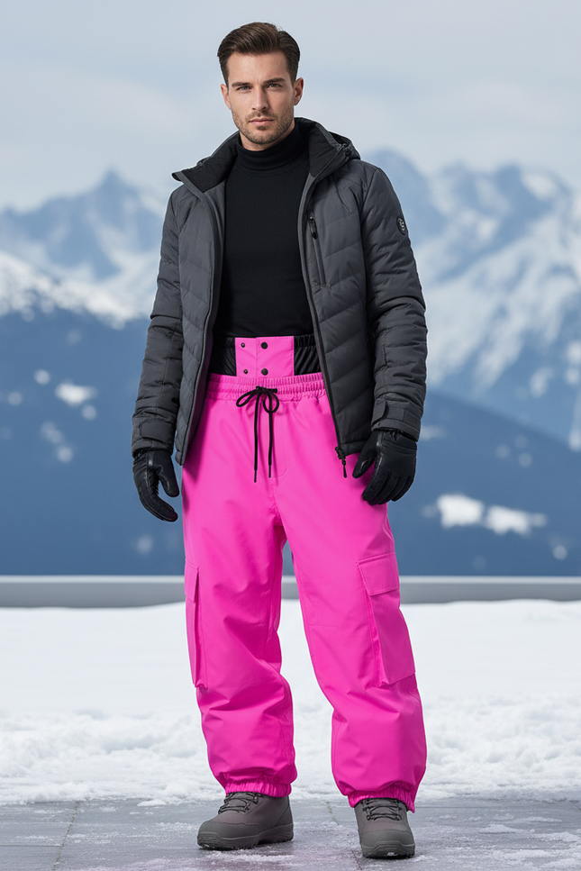 Pantalon De Ski Rose Vif Ample Imperméable Cargo - Polyester