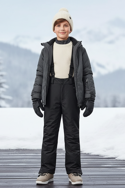 Pantalon De Ski Noir Enfant Salopette Imperméable Unisexe - Polyester