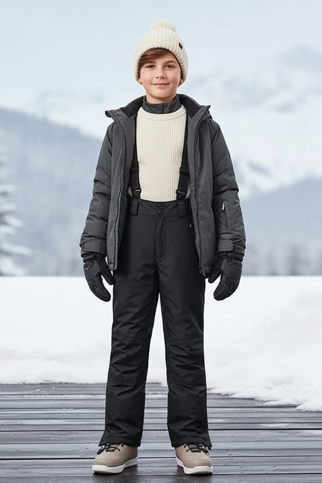 Pantalon De Ski Noir Enfant Salopette Imperméable Unisexe - Polyester