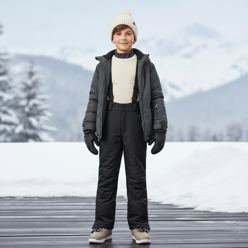 Pantalon De Ski Noir Enfant Salopette Imperméable Unisexe - Polyester