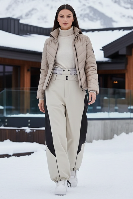 Pantalon De Ski Beige Bicolore Ample Imperméable Hiver - Polyester