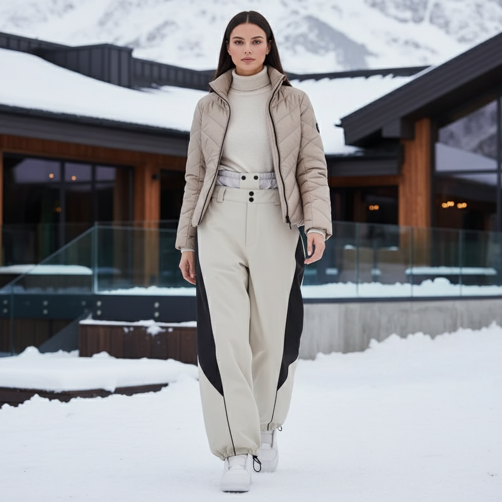 Pantalon De Ski Beige Bicolore Ample Imperméable Hiver - Polyester
