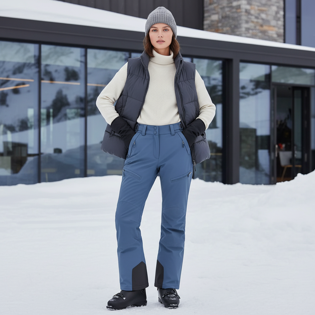 Pantalon De Ski Bleu Imperméable Chaud Femme Coupe Droite - Polyester