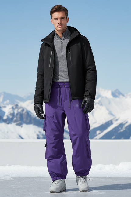 Pantalon De Ski Violet Cargo Ample Imperméable Unisexe - Polyester