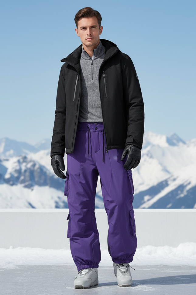 Pantalon De Ski Violet Cargo Ample Imperméable Unisexe - Polyester