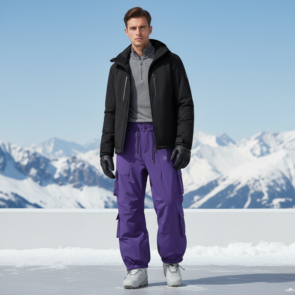 Pantalon De Ski Violet Cargo Ample Imperméable Unisexe - Polyester