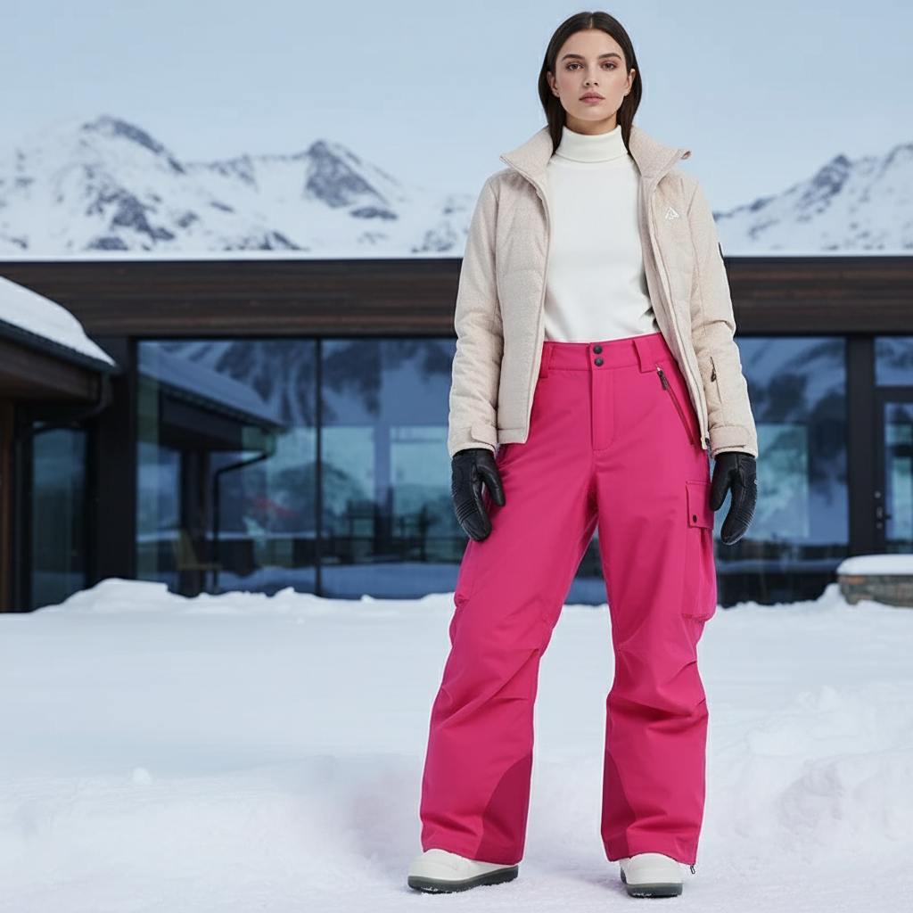 Pantalon De Ski Rose Cargo Ample Imperméable Femme - Polyester