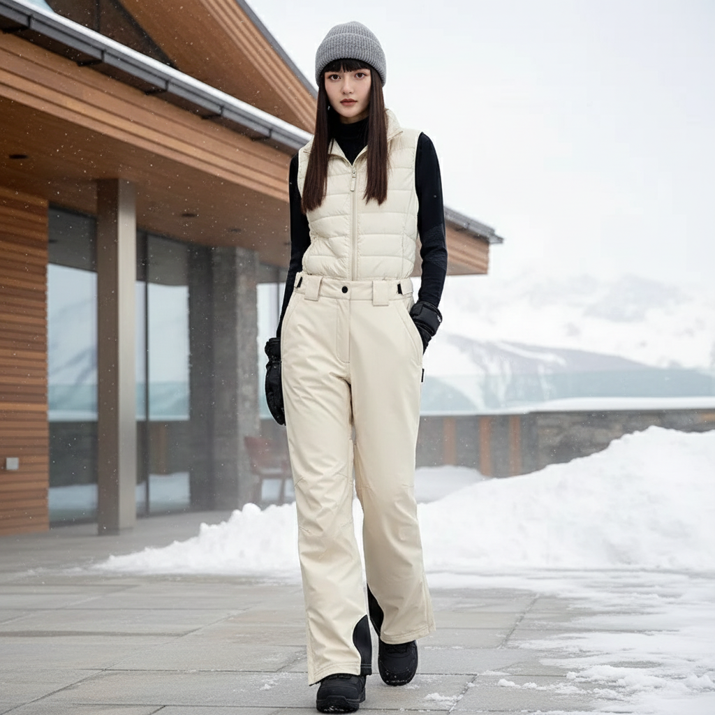 Pantalon De Ski Crème Imperméable Évasé Doublé Femme - Beige Polyester