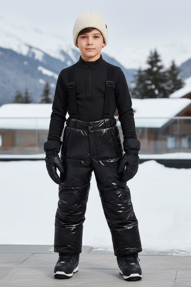 Pantalon De Ski Noir Brillant Matelassé Enfant - Polyester