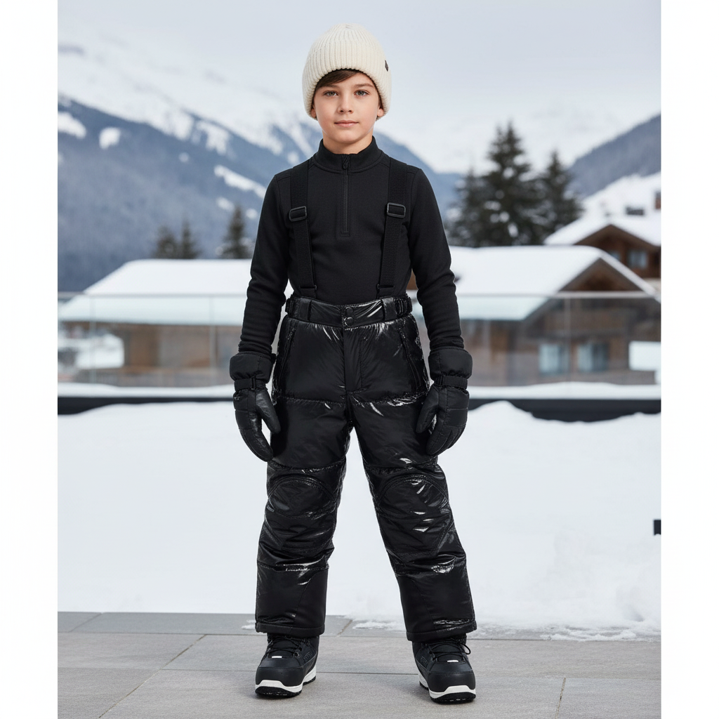 Pantalon De Ski Noir Brillant Matelassé Enfant - Polyester