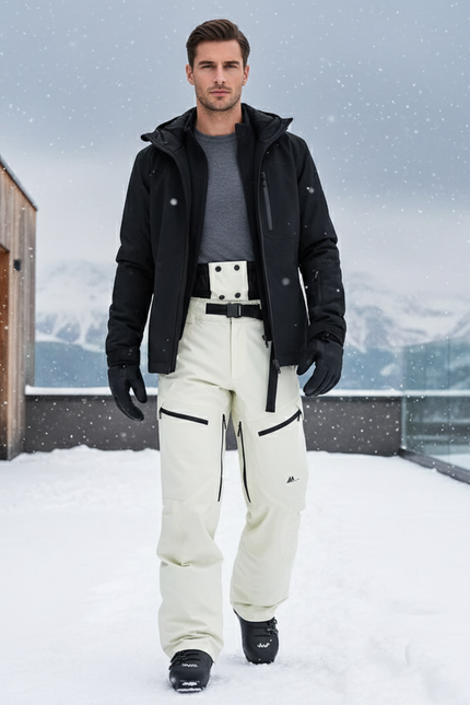Pantalon De Ski Blanc Cassé Ample Impermémeable Ceinture - Polyester
