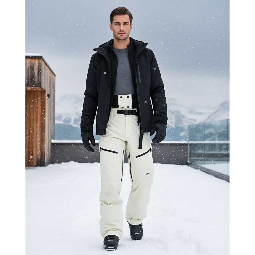 Pantalon De Ski Blanc Cassé Ample Impermémeable Ceinture - Polyester