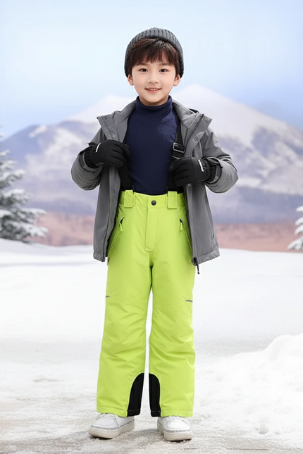 Pantalon De Ski Enfant Vert Fluorescent Bretelles Imperméable - Polyester