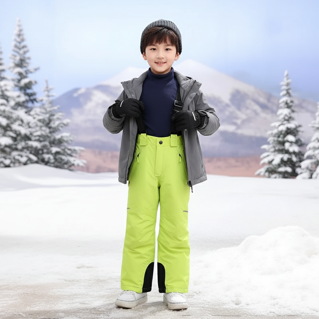 Pantalon De Ski Enfant Vert Fluorescent Bretelles Imperméable - Polyester