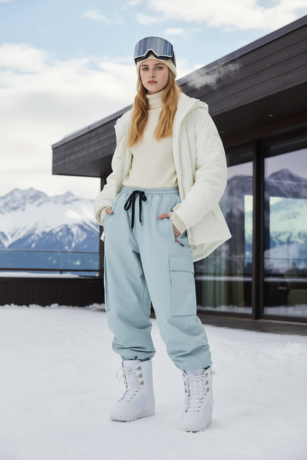 Pantalon De Ski Bleu Pâle Ample Imperméable Cargo Unisexe - Polyester
