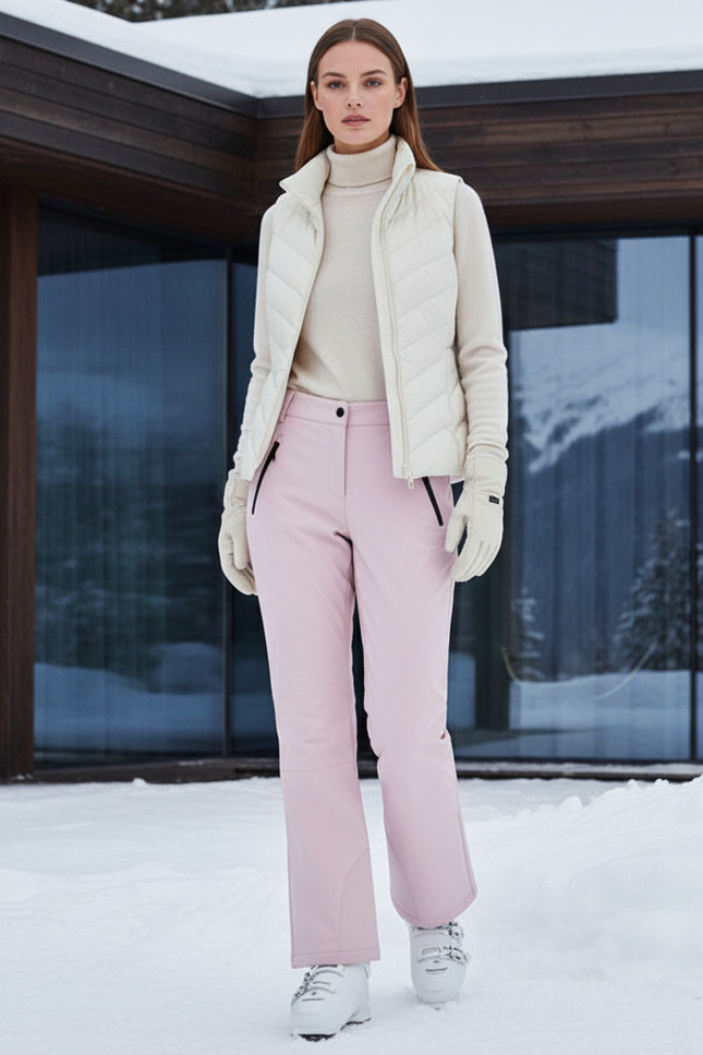 Pantalon De Ski Rose Poudré Taille Haute Droit Femme - Polyester