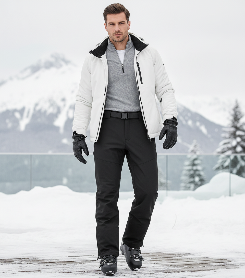 Pantalon De Ski Noir Homme Coupe Droite Imperméable - Polyester