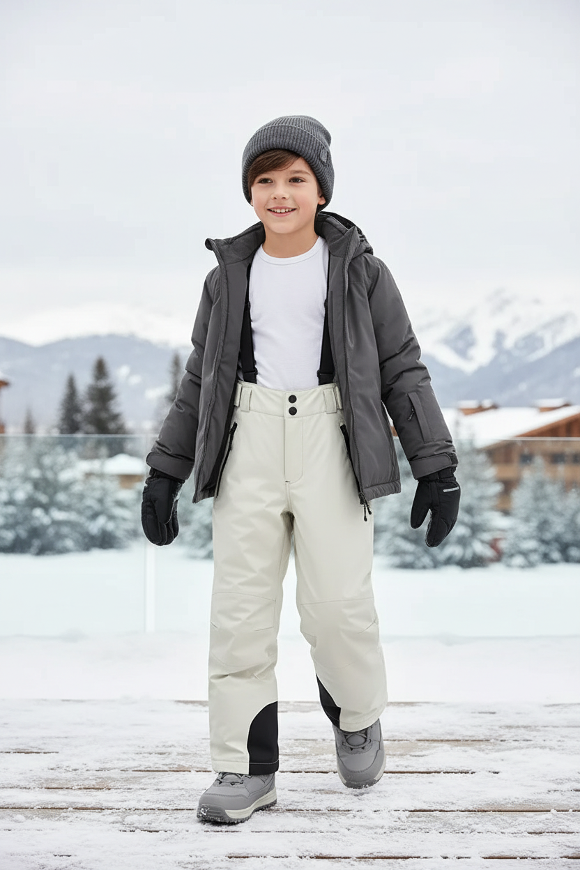 Pantalon De Ski Enfant Beige Imperméable Bretelles - Polyester