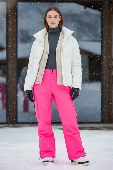 Pantalon De Ski Rose Vif Cargo Imperméable Femme - Polyester