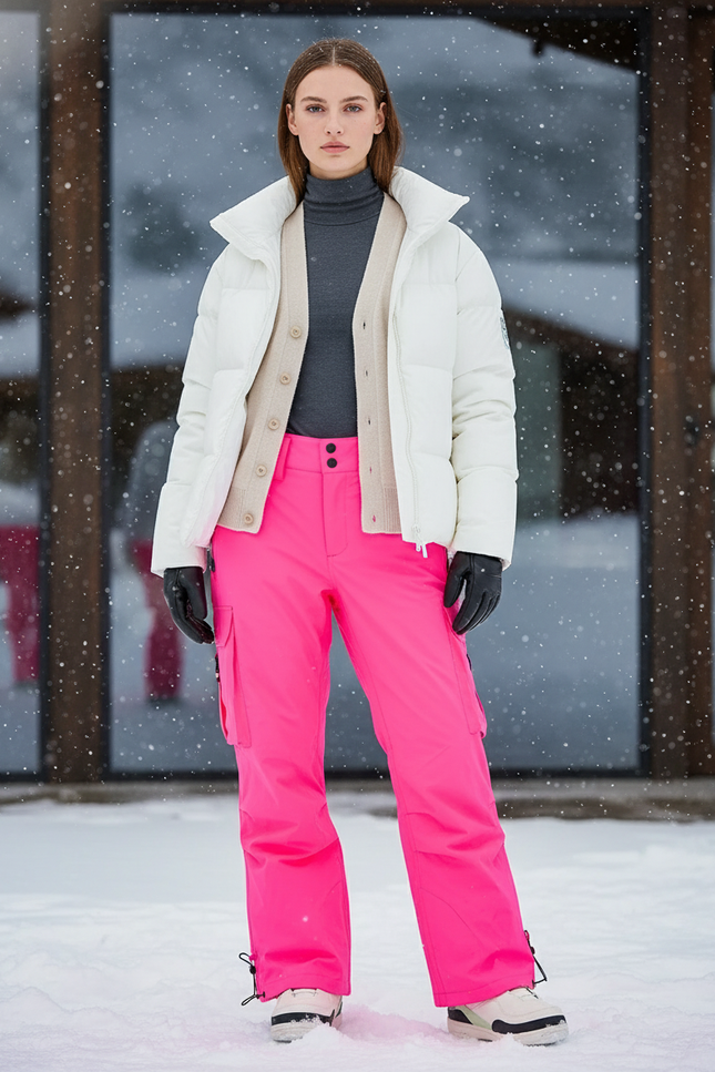 Pantalon De Ski Rose Vif Cargo Imperméable Femme - Polyester