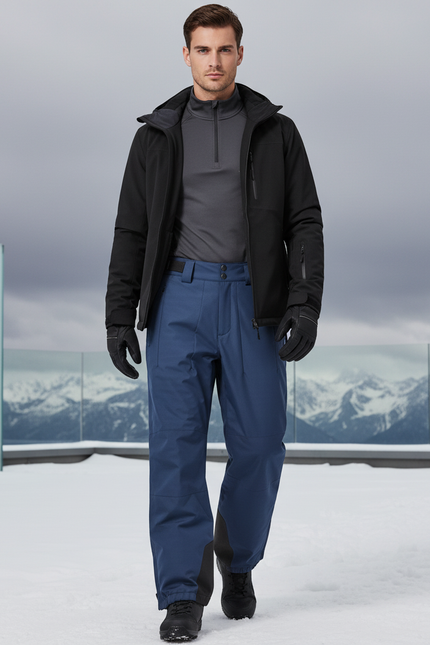Pantalon De Ski Homme Bleu Imperméable Coupe Droite Hiver - Polyester