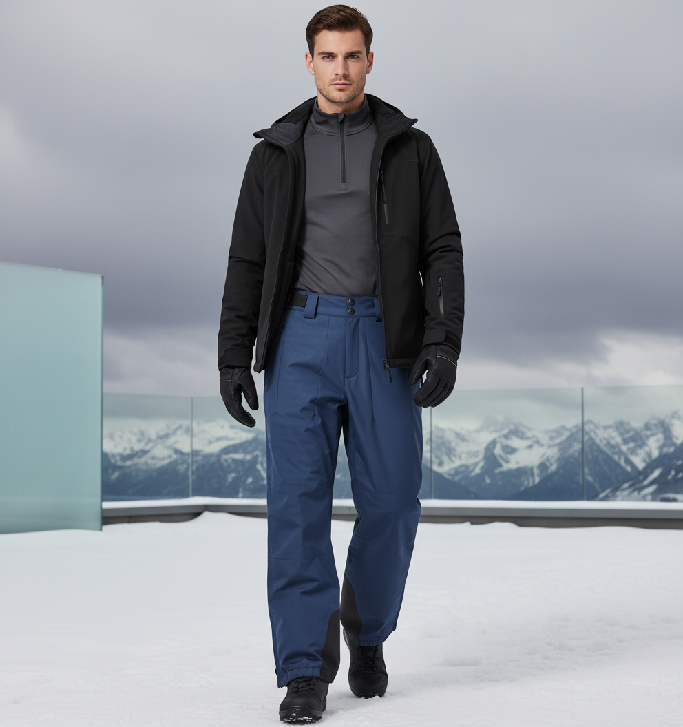 Pantalon De Ski Homme Bleu Imperméable Coupe Droite Hiver - Polyester