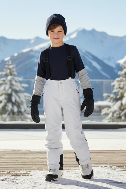 Pantalon De Ski Blanc Enfant Imperméable Bretelles Ample - Polyester