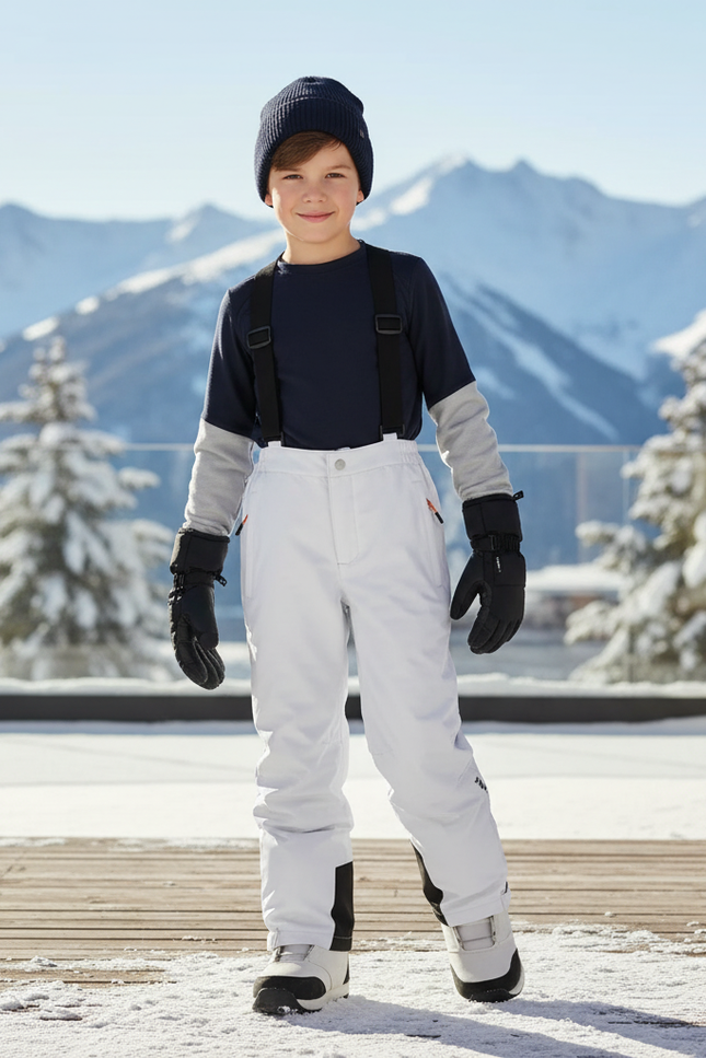 Pantalon De Ski Blanc Enfant Imperméable Bretelles Ample - Polyester