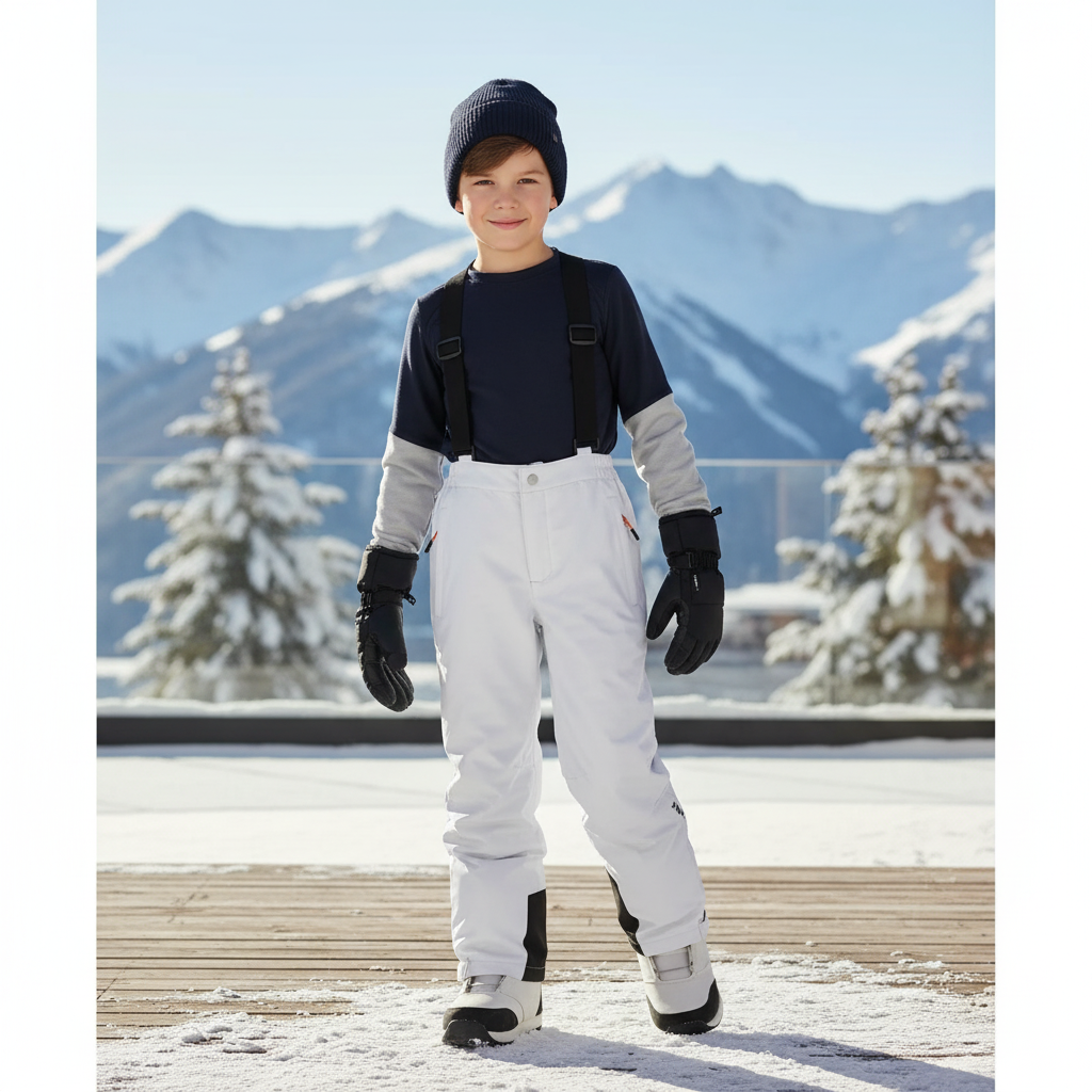 Pantalon De Ski Blanc Enfant Imperméable Bretelles Ample - Polyester