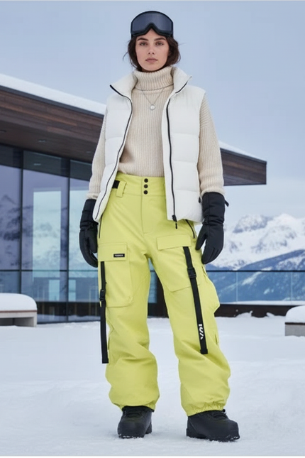 Pantalon De Ski Jaune Citron Cargo Imperméable Femme - Polyester