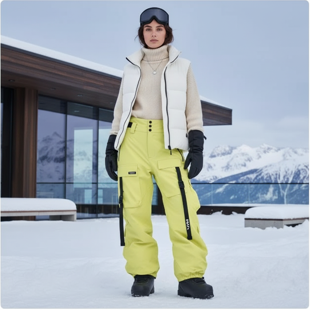 Pantalon De Ski Jaune Citron Cargo Imperméable Femme - Polyester