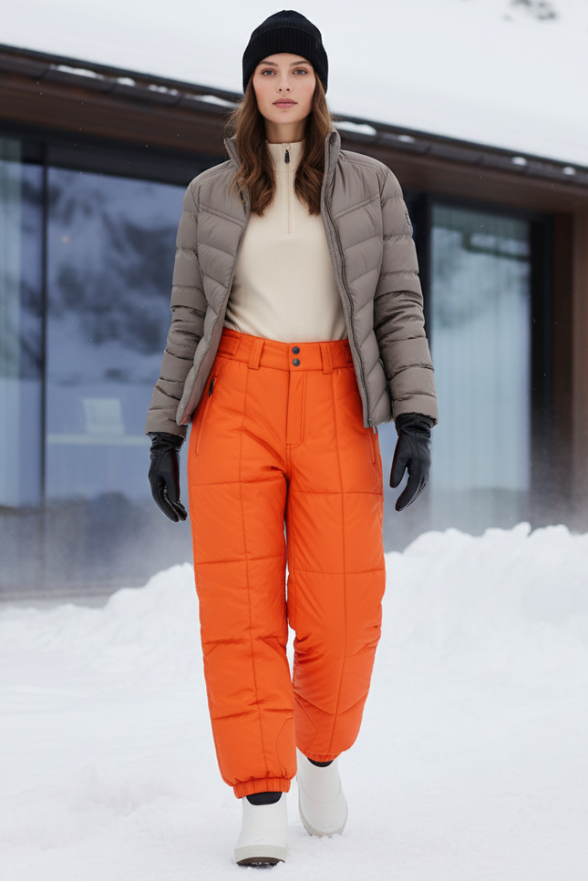 Pantalon De Ski Orange Matelassé Imperméable Coupe Droite - Polyester