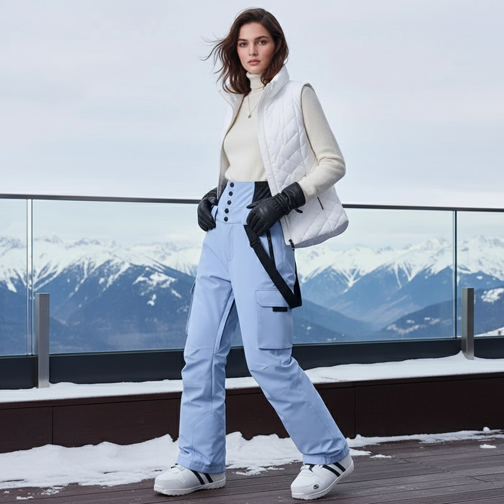 Pantalon De Ski Bleu Ciel Cargo Taille Haute Salopette - Polyester