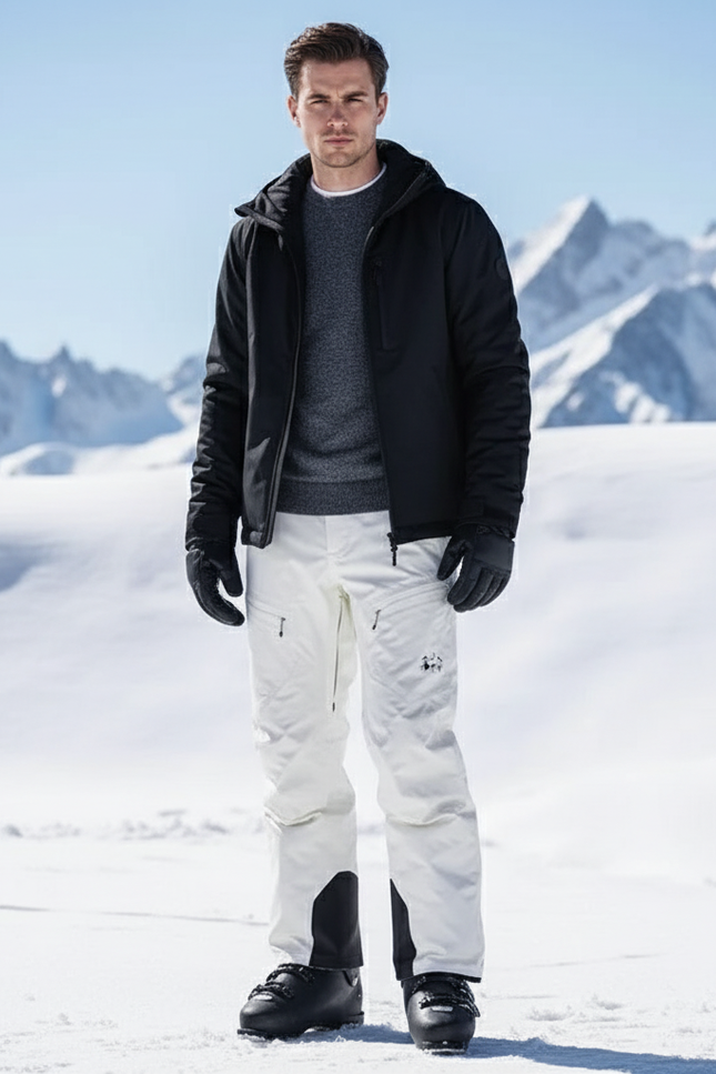 Pantalon De Ski Blanc Imperméable Homme Coupe Droite Hiver - Polyester