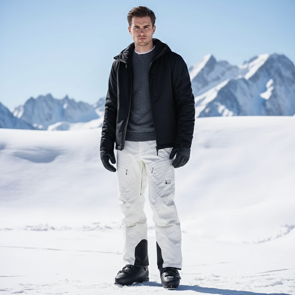 Pantalon De Ski Blanc Imperméable Homme Coupe Droite Hiver - Polyester