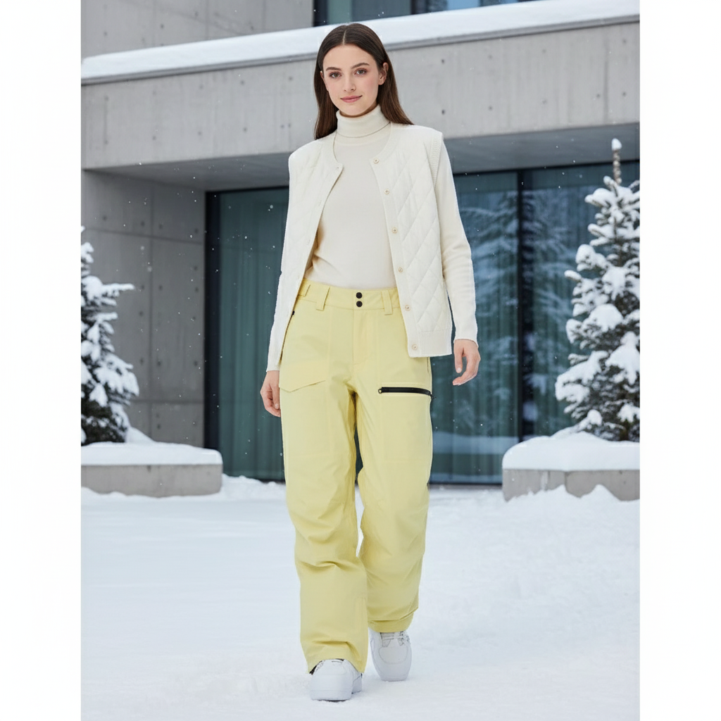 Pantalon De Ski Jaune Ample Imperméable Femme Hiver - Polyester