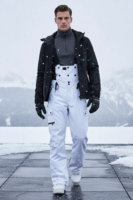 Pantalon De Ski Blanc Imperméable Salopette Cargo Homme - Polyester