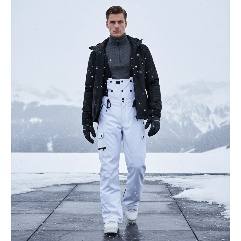 Pantalon De Ski Blanc Imperméable Salopette Cargo Homme - Polyester