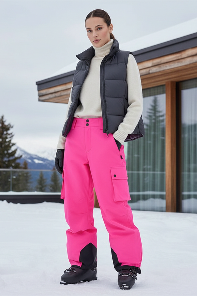 Pantalon De Ski Rose Fuschia Ample Cargo Imperméable - Polyester
