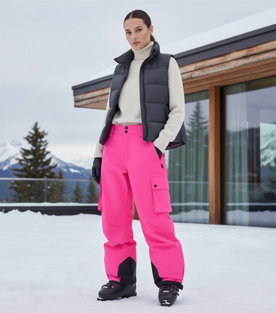 Pantalon De Ski Rose Fuschia Ample Cargo Imperméable - Polyester