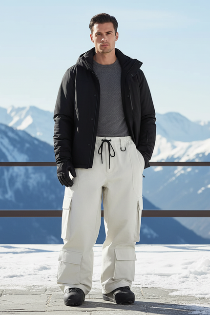 Pantalon De Ski Blanc Cassé Cargo Ample Imperméable - Polyester