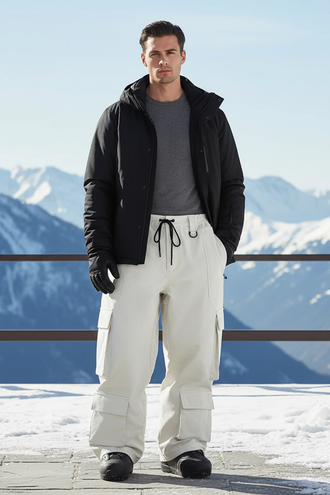 Pantalon De Ski Blanc Cassé Cargo Ample Imperméable - Polyester